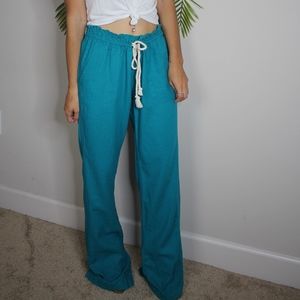 NWT Roxy Teal Oceanside Beach Linen Pants